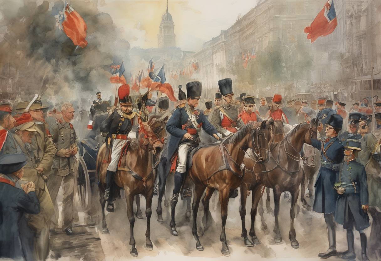 Watercolor painting based depiction of The Treaty of London was signed, ending the First Balkan War. The treaty resulted in significant territorial changes in the Balkans, with the Ottoman Empire losing most of its European territories. (1913)