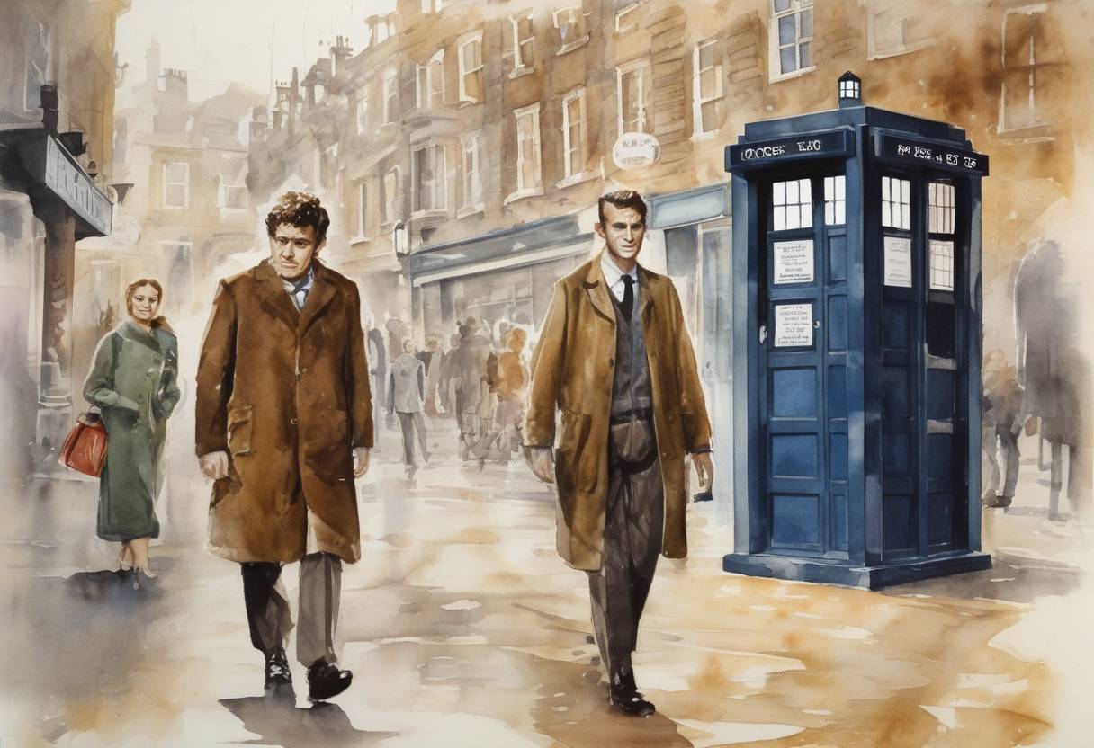 Watercolor painting based depiction of The BBC broadcasts the first episode of "Doctor Who," a science fiction television series that becomes a significant part of British popular culture. (1963)