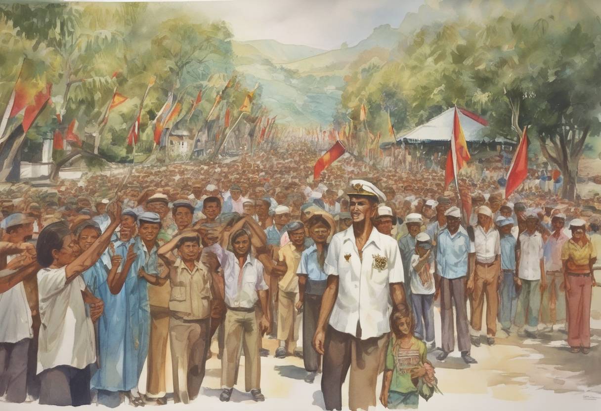 Watercolor painting based depiction of East Timor declares its independence from Portugal. (1975)