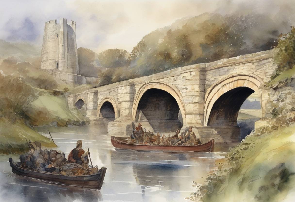 Watercolor painting based depiction of Æthelstan, King of the Anglo-Saxons, secured the submission of Constantine II of Scotland and other northern rulers at Eamont Bridge, marking a significant step towards the unification of England. (927)
