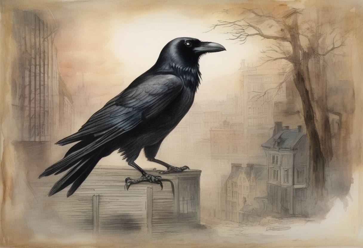 Watercolor painting based depiction of Edgar Allan Poe's poem 'The Raven' was published for the first time in the New York Evening Mirror. (1845)