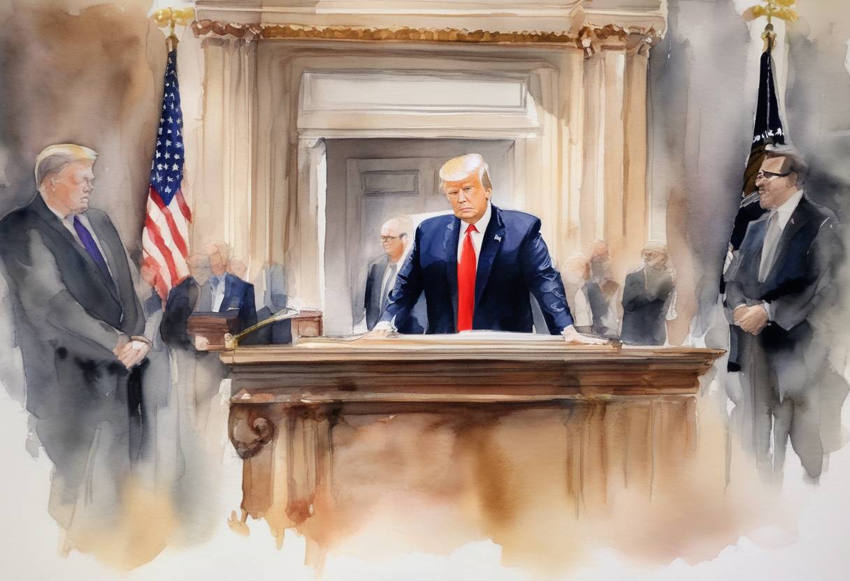 Watercolor painting based depiction of U.S. President Donald Trump nominated Neil Gorsuch to the Supreme Court, filling the vacancy left by Justice Antonin Scalia's death and setting the stage for a contentious confirmation process. (2017)