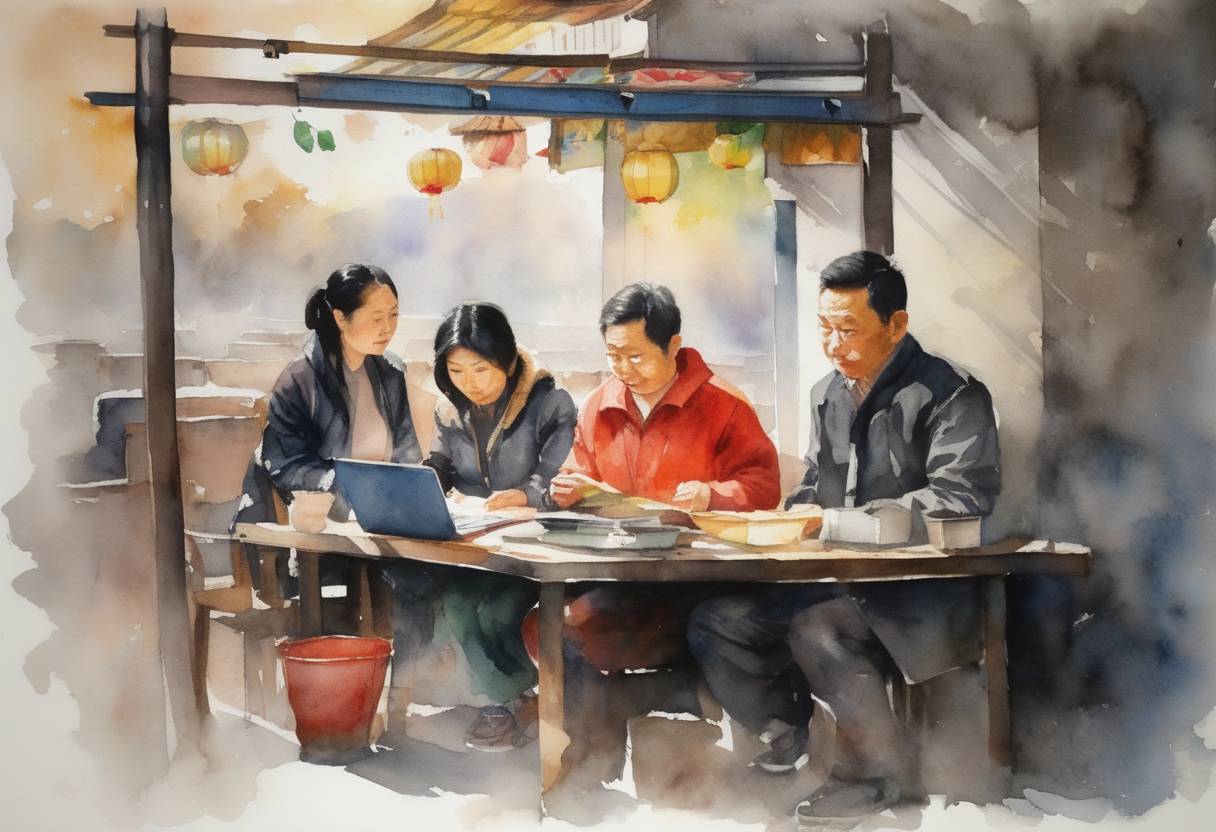 Watercolor painting based depiction of China's strict new regulations on the registration of real names for users of instant messaging tools like WeChat go into effect, as part of a broader push to control online discourse. (2014)