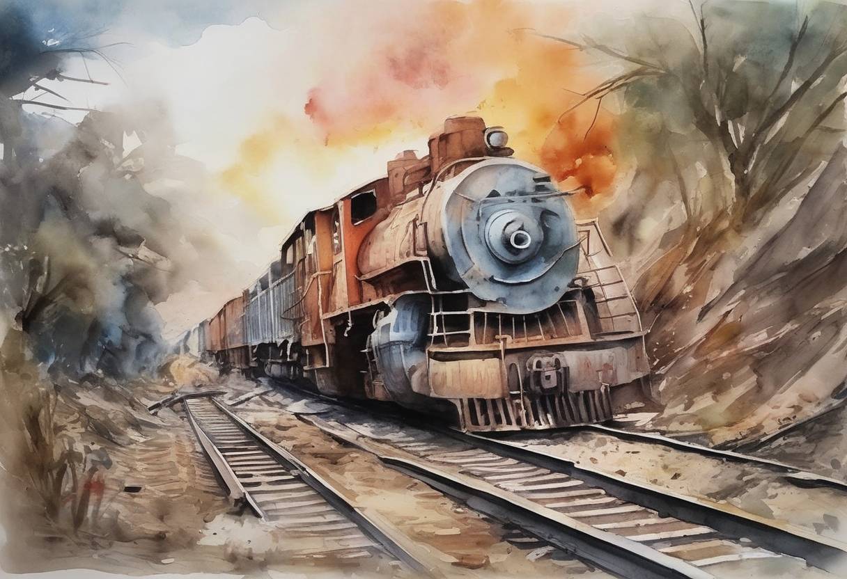 Watercolor painting based depiction of A train derailment in Muzaffarnagar, India, resulted in the deaths of at least 23 people and injured over 150 others. (2017)