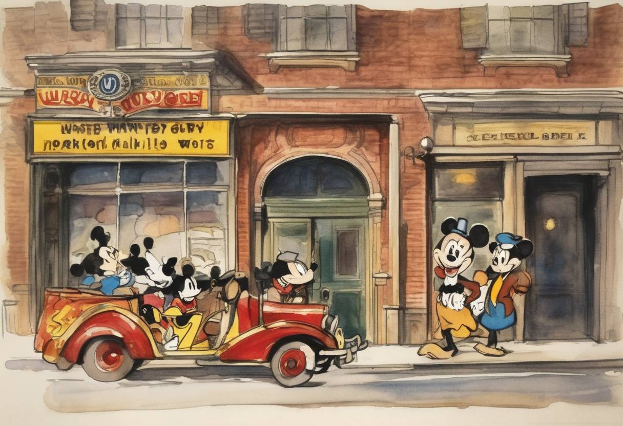 Watercolor painting based depiction of The Mickey Mouse comic strip debuts in newspapers. The strip, a significant piece of American pop culture, helped further popularize the Mickey Mouse character created by Walt Disney and Ub Iwerks. (1930)