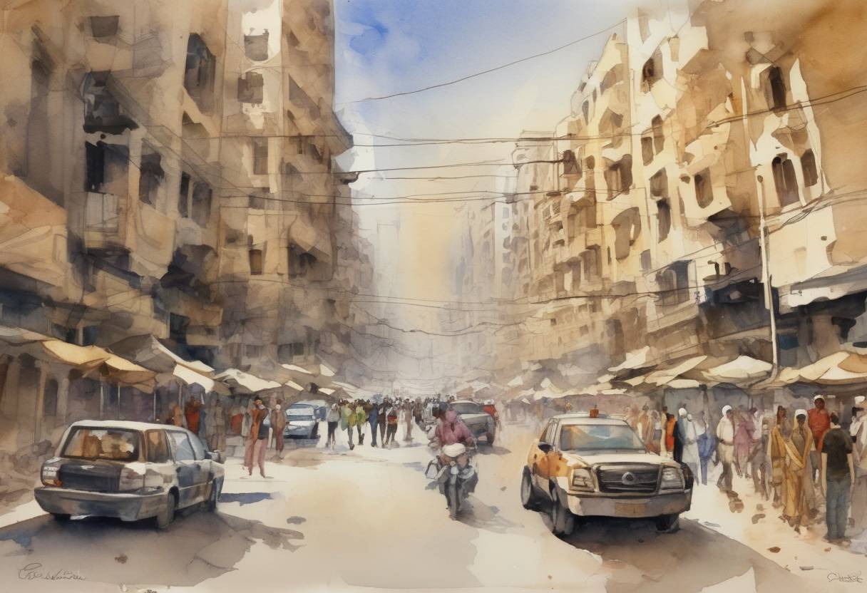 Watercolor painting based depiction of The Egyptian government shuts down the country's internet access in response to the growing protests against President Hosni Mubarak's regime, part of the wider Arab Spring movement. (2011)