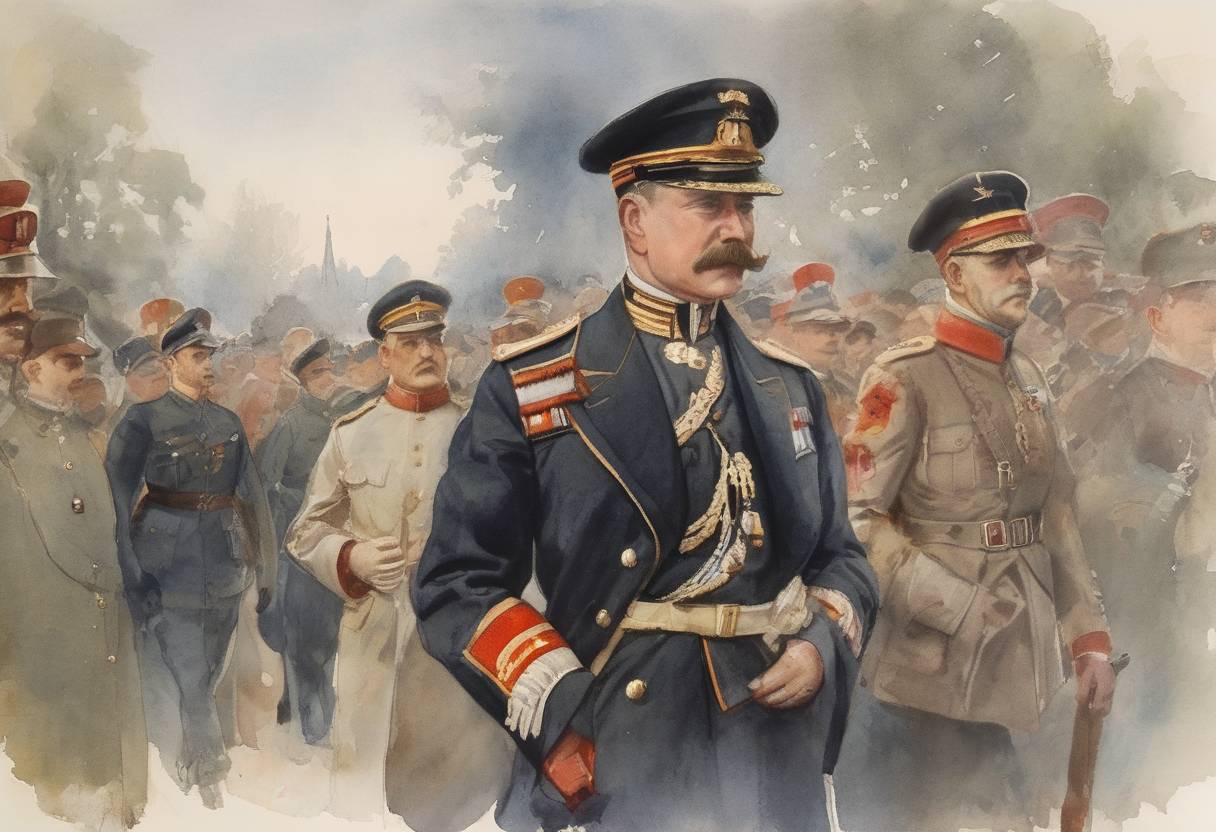 Watercolor painting based depiction of The Netherlands refuses to extradite Kaiser Wilhelm II of Germany, who had fled to the country after World War I. (1920)