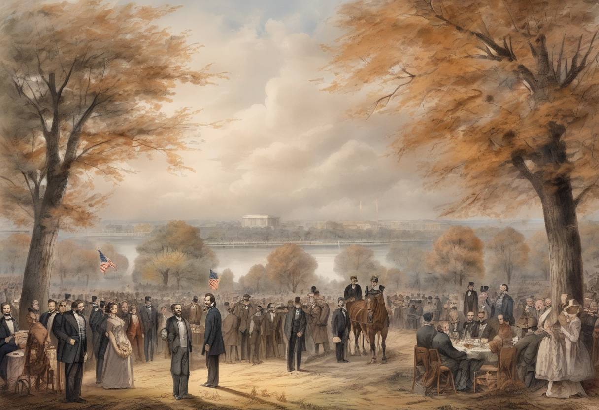 Watercolor painting based depiction of President Abraham Lincoln issued a proclamation designating the last Thursday in November as Thanksgiving Day, which became a national holiday in the United States. (1863)