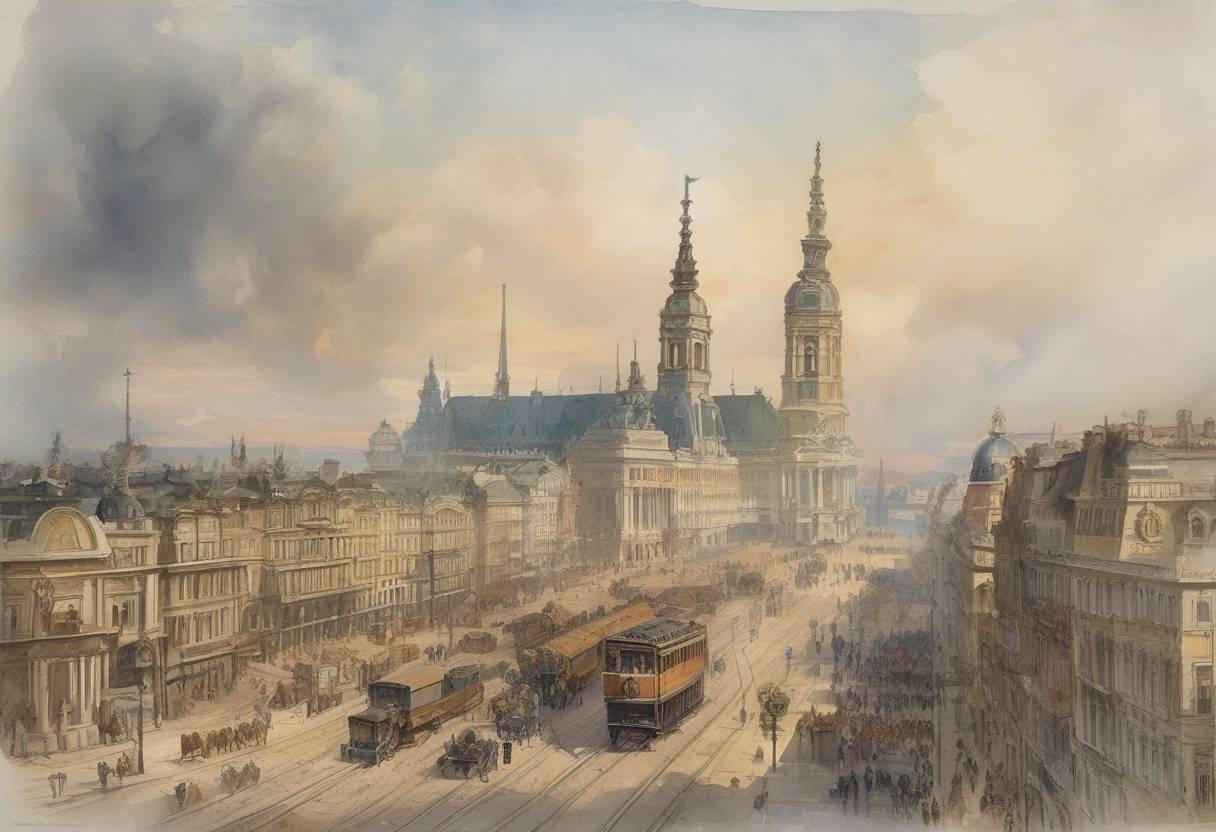 Watercolor painting based depiction of The Triple Alliance was formed between Germany, Austria-Hungary, and Italy, a military agreement that played a significant role in the prelude to World War I. (1882)