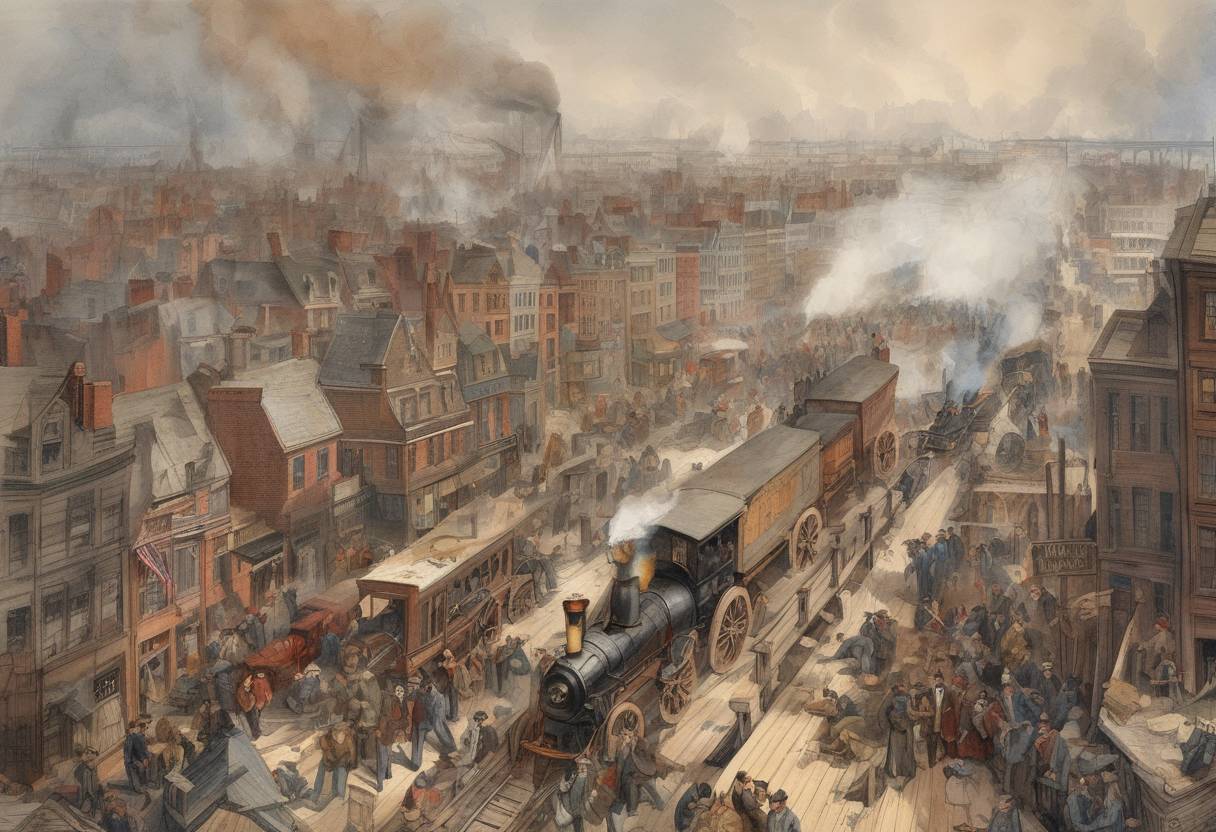 Watercolor painting based depiction of The Panic of 1873 begins, triggering a severe international economic depression in both Europe and the United States. (1873)