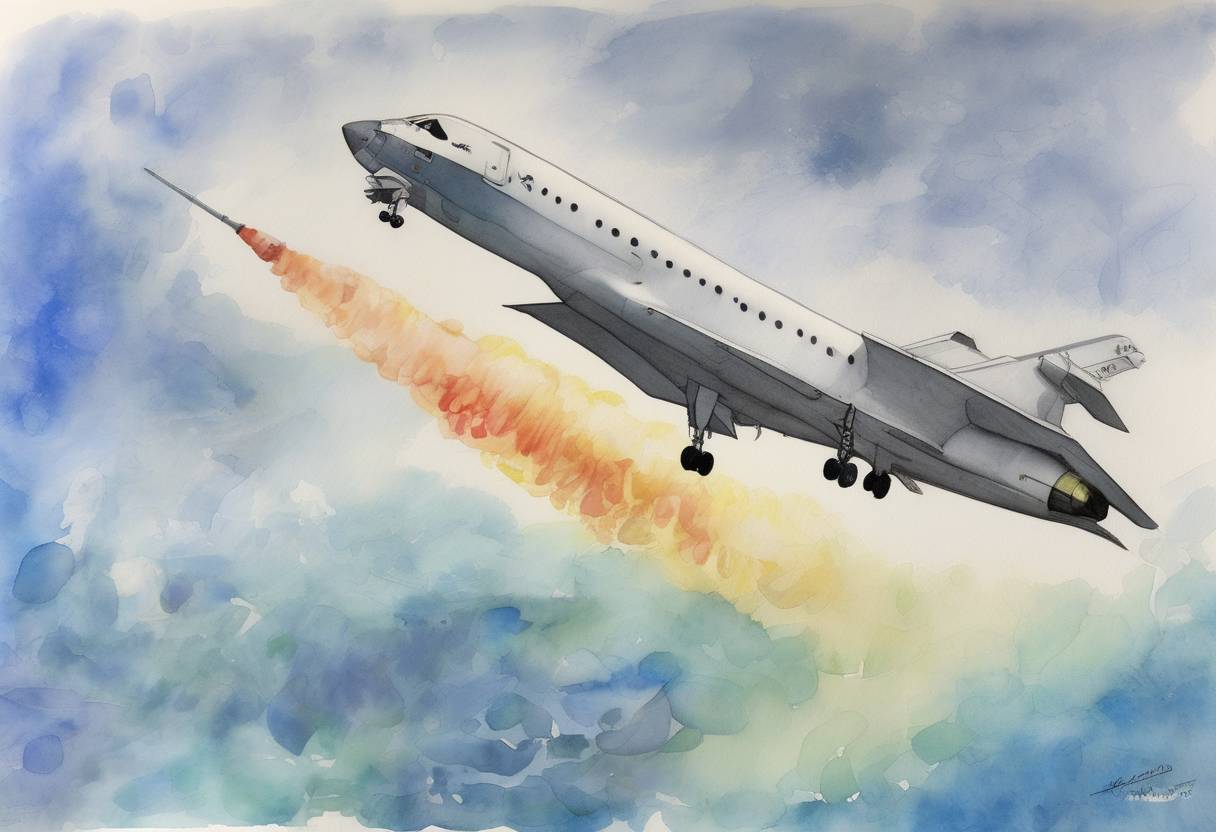 Watercolor painting based depiction of SpaceX successfully launched Falcon 1, becoming the first privately developed liquid-fueled rocket to reach orbit. This marked a significant milestone in the commercial space industry. (2008)