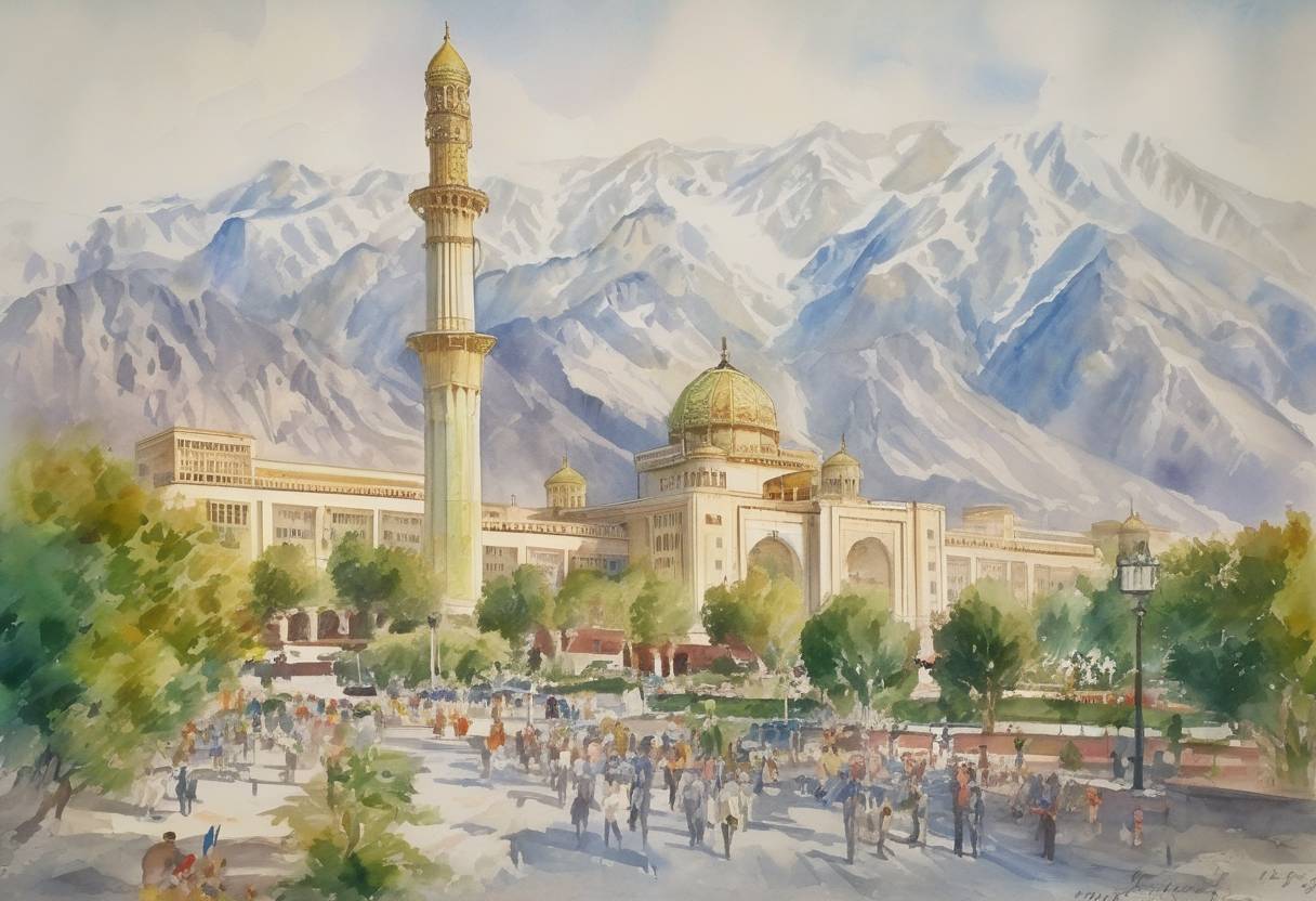 Watercolor painting based depiction of Tajikistan declared its independence from the Soviet Union, becoming a sovereign nation. (1991)