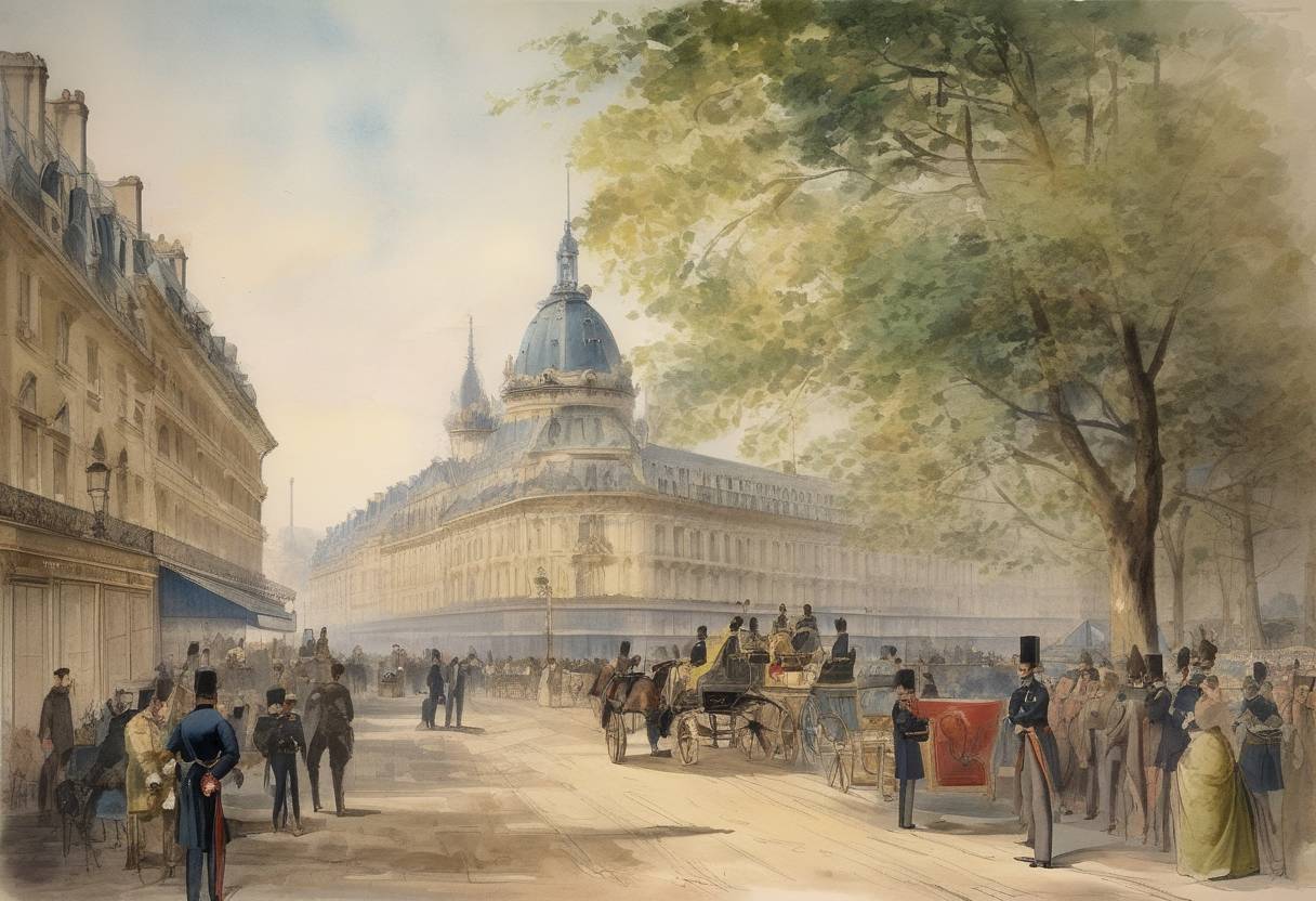 Watercolor painting based depiction of Louis-Napoléon Bonaparte declared himself Emperor Napoleon III, establishing the Second French Empire. (1852)