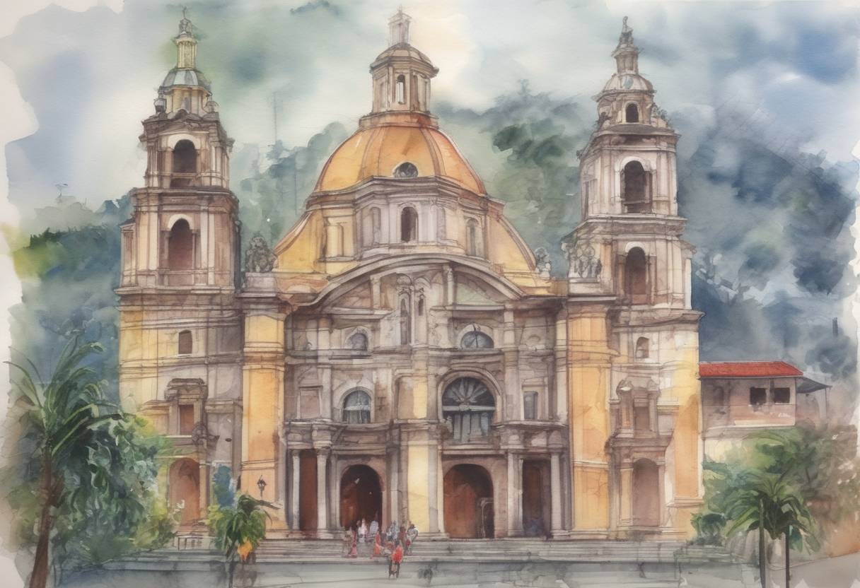 Watercolor painting based depiction of Colombian drug lord Pablo Escobar escaped from his luxury prison, La Catedral, sparking a massive manhunt. (1992)