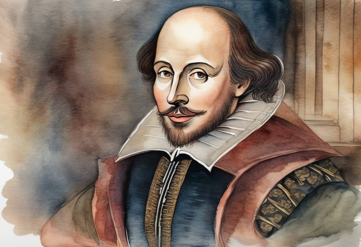 Watercolor painting based depiction of William Shakespeare, the renowned English playwright and poet, was born in Stratford-upon-Avon. (1564)