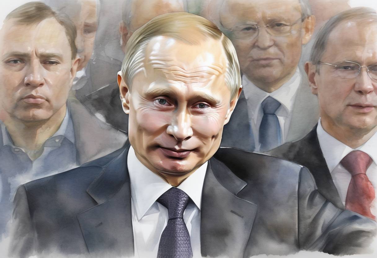 Watercolor painting based depiction of Vladimir Putin won the Russian presidential election, securing his third term as President of Russia. (2012)