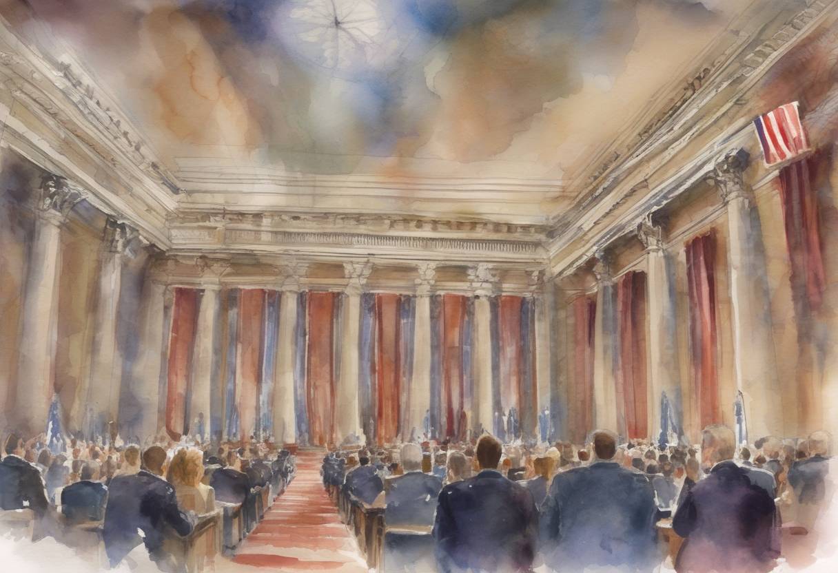 Watercolor painting based depiction of The United States held midterm elections, resulting in the Republican Party gaining control of the House of Representatives, while the Democratic Party maintained control of the Senate. (2010)