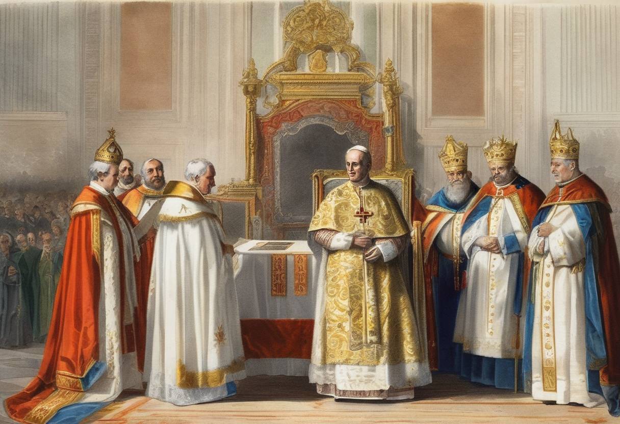 Watercolor painting based depiction of Giovanni Maria Mastai-Ferretti was crowned Pope Pius IX. (1851)