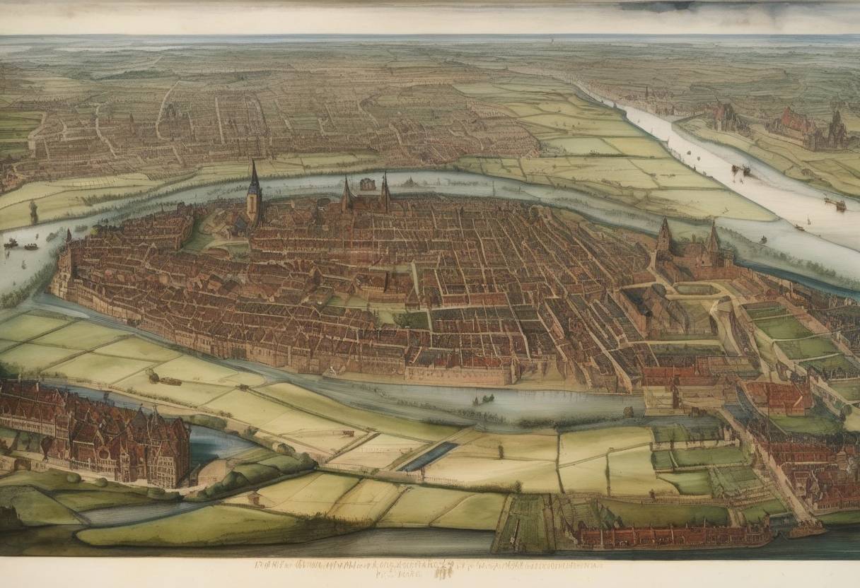 Watercolor painting based depiction of The city of Groningen, after several sieges, officially joins the Dutch Republic as part of the Union of Utrecht. (1596)