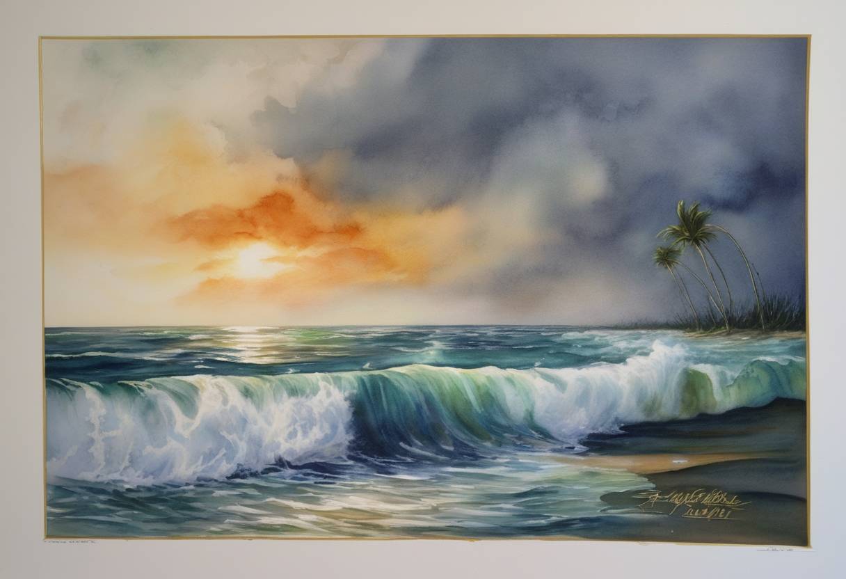 Watercolor painting based depiction of Hurricane Ivan makes its third landfall in the U.S., inflicting additional damage primarily on Florida, after previously affecting Grenada where it caused significant destruction and is noted as one of the most powerful hurricanes of the season. (2004)
