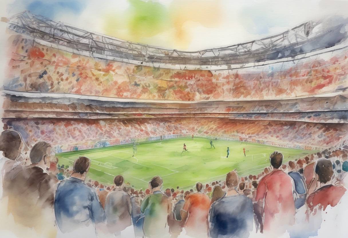 Watercolor painting based depiction of The UEFA Euro 2016 football tournament began in France, featuring 24 teams from across Europe. (2016)