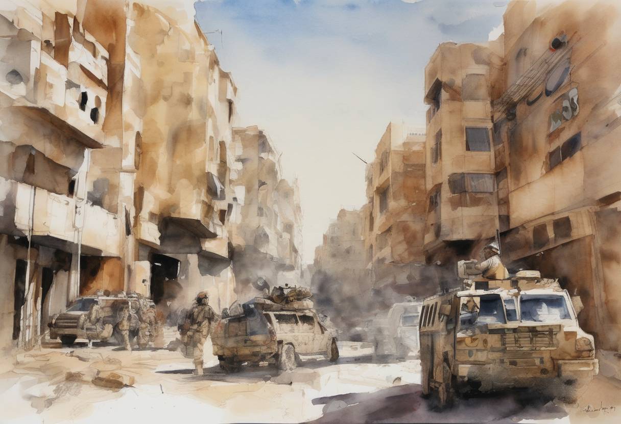 Watercolor painting based depiction of A multi-state coalition began military intervention in Libya, enforcing a United Nations Security Council resolution to protect civilians during the Libyan Civil War. This marked the start of Operation Odyssey Dawn. (2011)