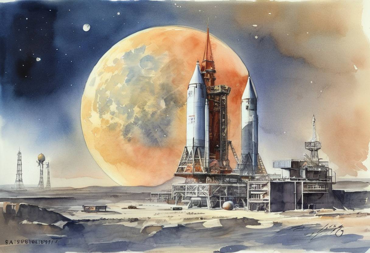 Watercolor painting based depiction of The Soviet Union launched Luna 10, which later became the first spacecraft to orbit the Moon. (1966)