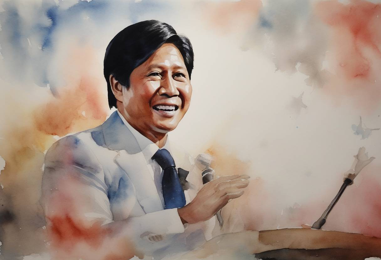 Watercolor painting based depiction of Ferdinand 'Bongbong' Marcos Jr. won the Philippines presidential election by a landslide, marking the return of the Marcos family to power decades after the fall of his father, the late dictator Ferdinand Marcos. (2022)