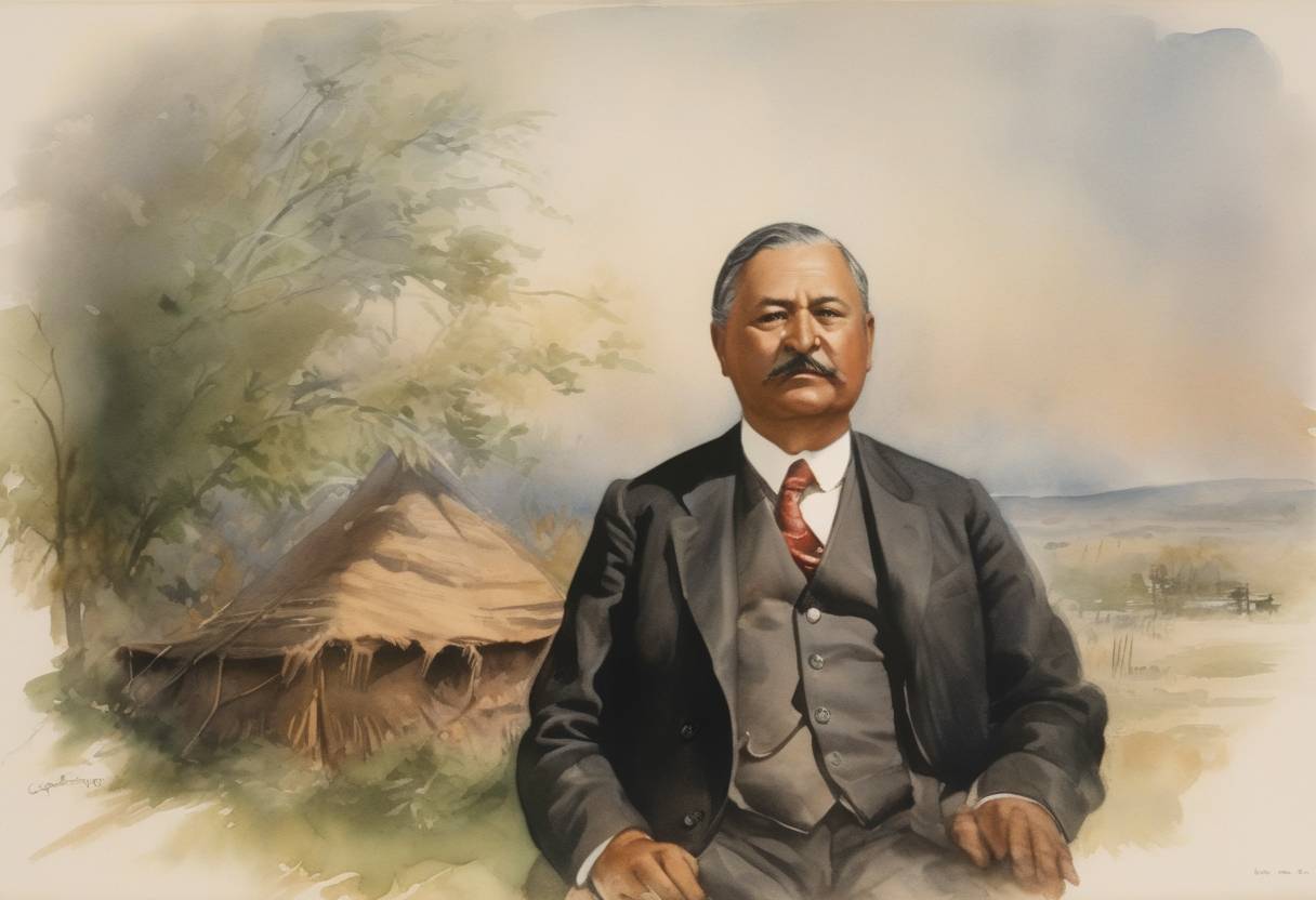 Watercolor painting based depiction of Charles Curtis, a Native American, begins serving in the U.S. Congress representing Kansas, and later becomes the first person of significant Native American ancestry to serve as Vice President of the United States. (1907)