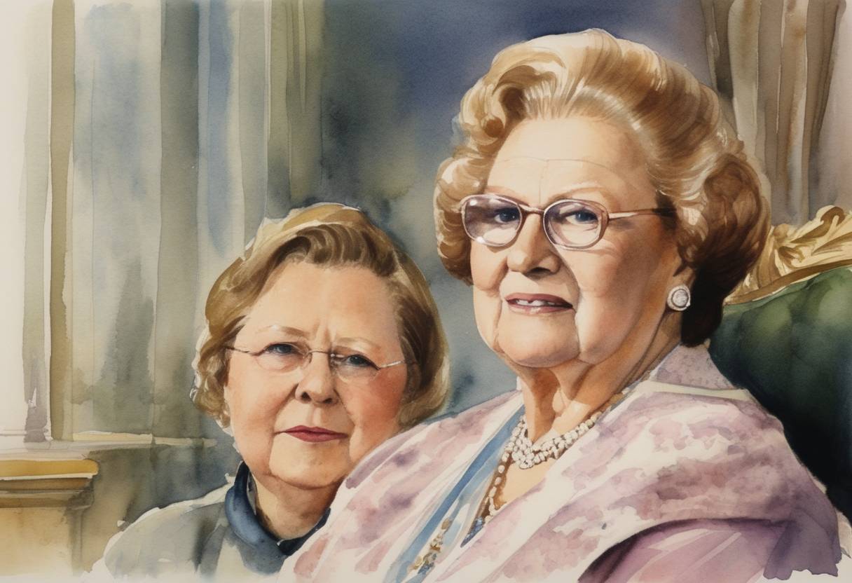 Watercolor painting based depiction of Queen Juliana of the Netherlands abdicated in favor of her daughter, Beatrix, who became the new Queen of the Netherlands. (1980)