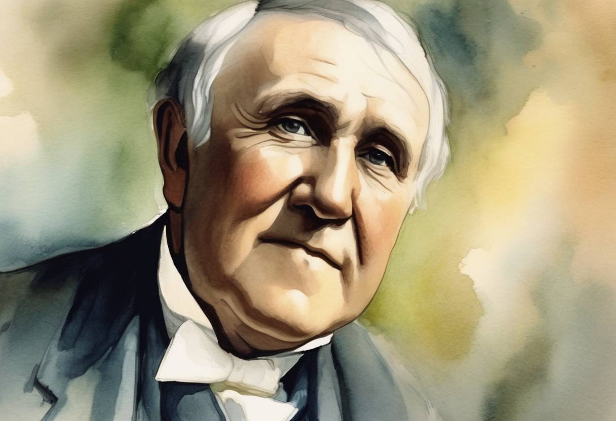 Watercolor painting based depiction of American inventor Thomas Edison is born. He would become one of the most prolific inventors in history. (1847)