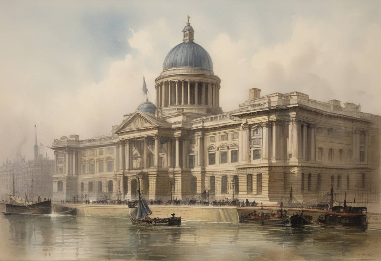 Watercolor painting based depiction of The Imperial Institute is renamed as Imperial College of Science, Technology and Medicine and becomes part of the University of London. (1902)