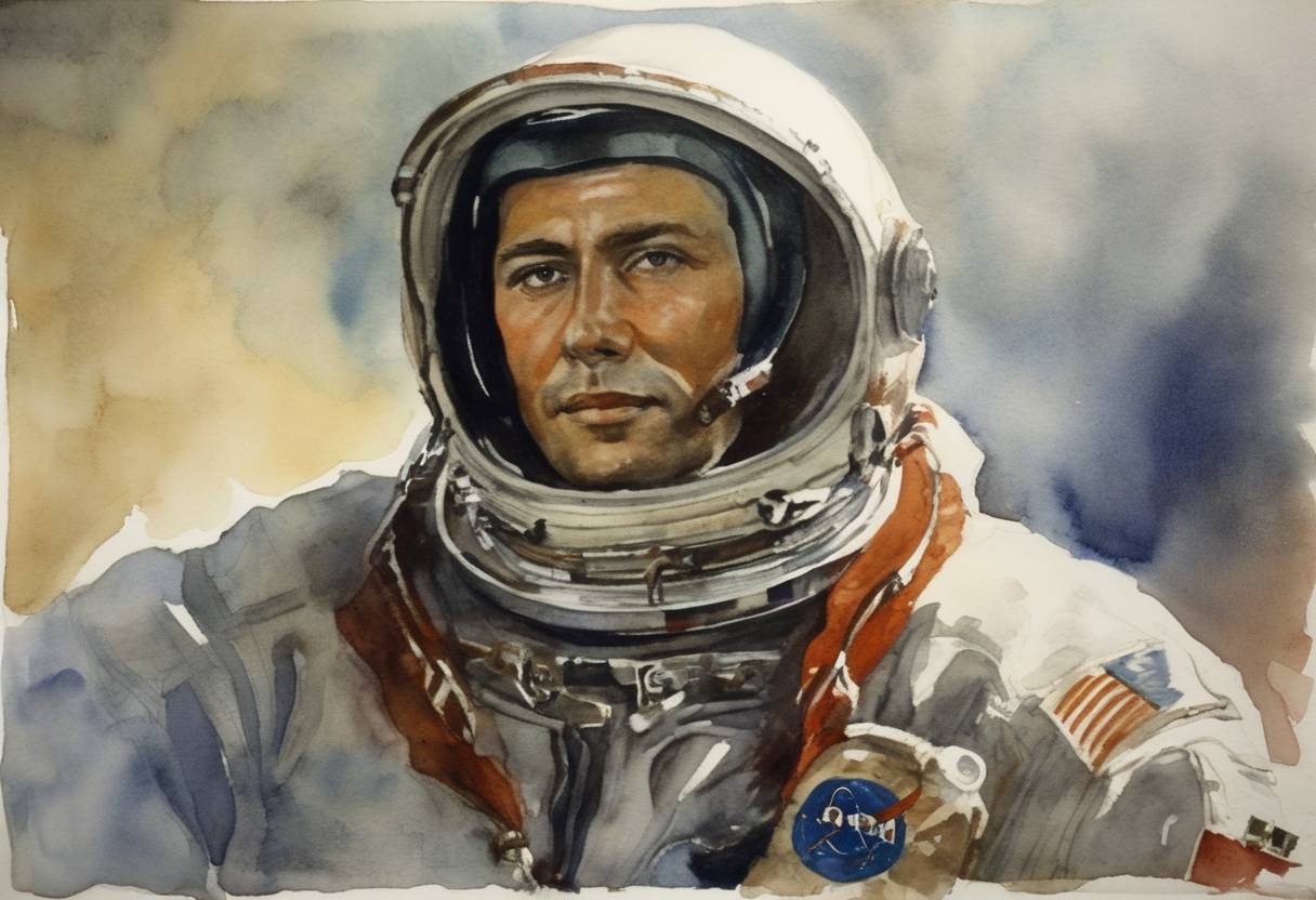 Watercolor painting based depiction of Cosmonaut Vladimir Komarov became the first human to die during a space mission when the Soyuz 1 capsule crashed upon re-entry. (1967)