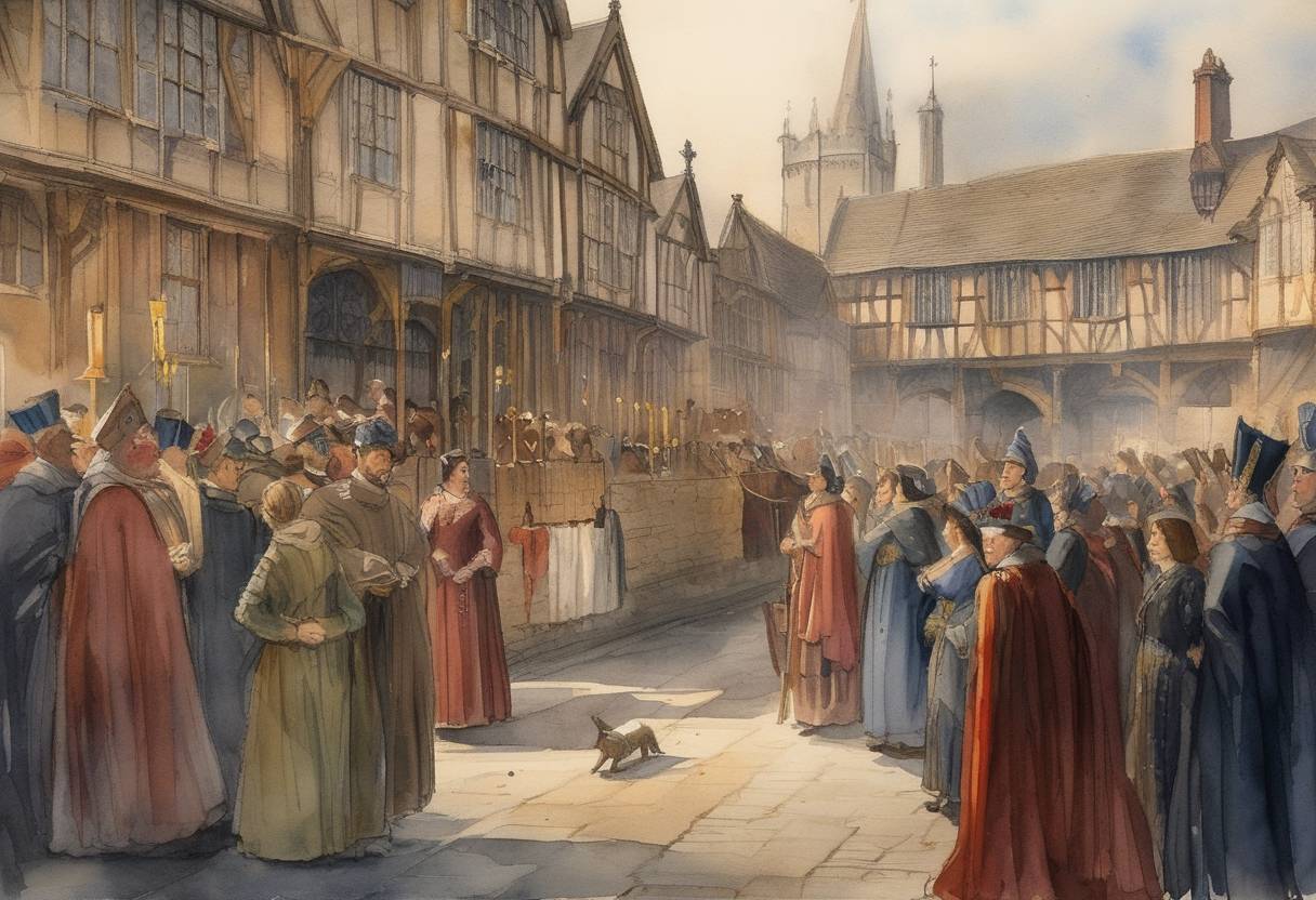Watercolor painting based depiction of The Counter-Empress Matilda was elected "Lady of the English" in the city of Winchester, England, amid the Anarchy, a civil war between her and King Stephen. This moment was a significant milestone in her campaign to claim the English throne after being originally declared heir by her father, King Henry I. (1141)