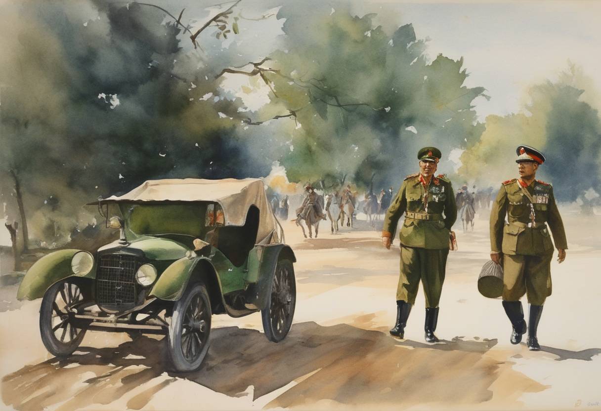 Watercolor painting based depiction of India and Pakistan signed the Tashkent Agreement officially ending the Indo-Pakistani War of 1965. (1966)