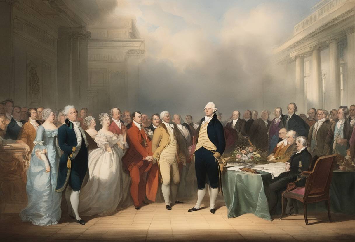 Watercolor painting based depiction of The Louisiana Purchase was announced to the American people. (1803)