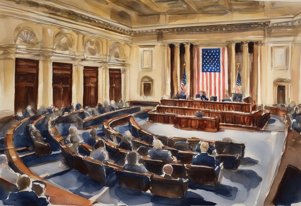 Watercolor painting based depiction of The U.S. House of Representatives passes the Patient Protection and Affordable Care Act. (2010)