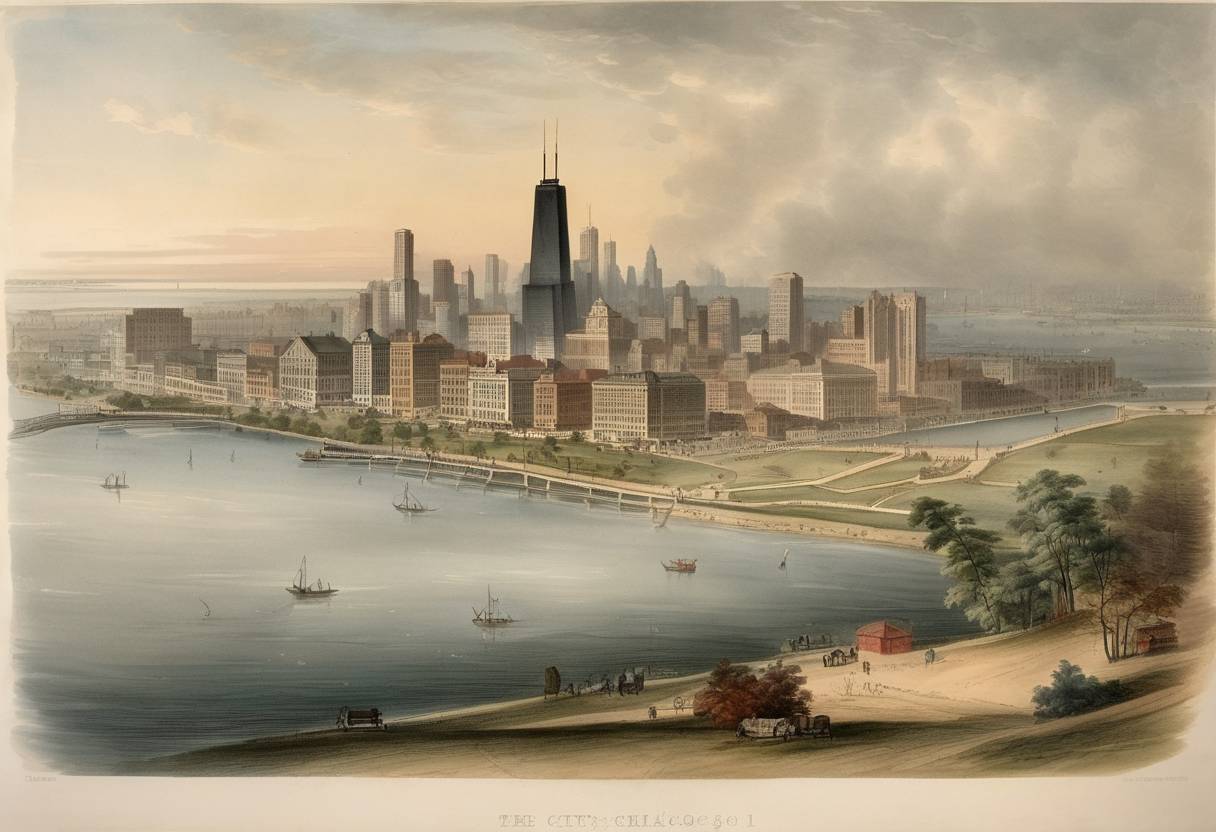 Watercolor painting based depiction of The U.S. city of Chicago was incorporated as a city. (1837)