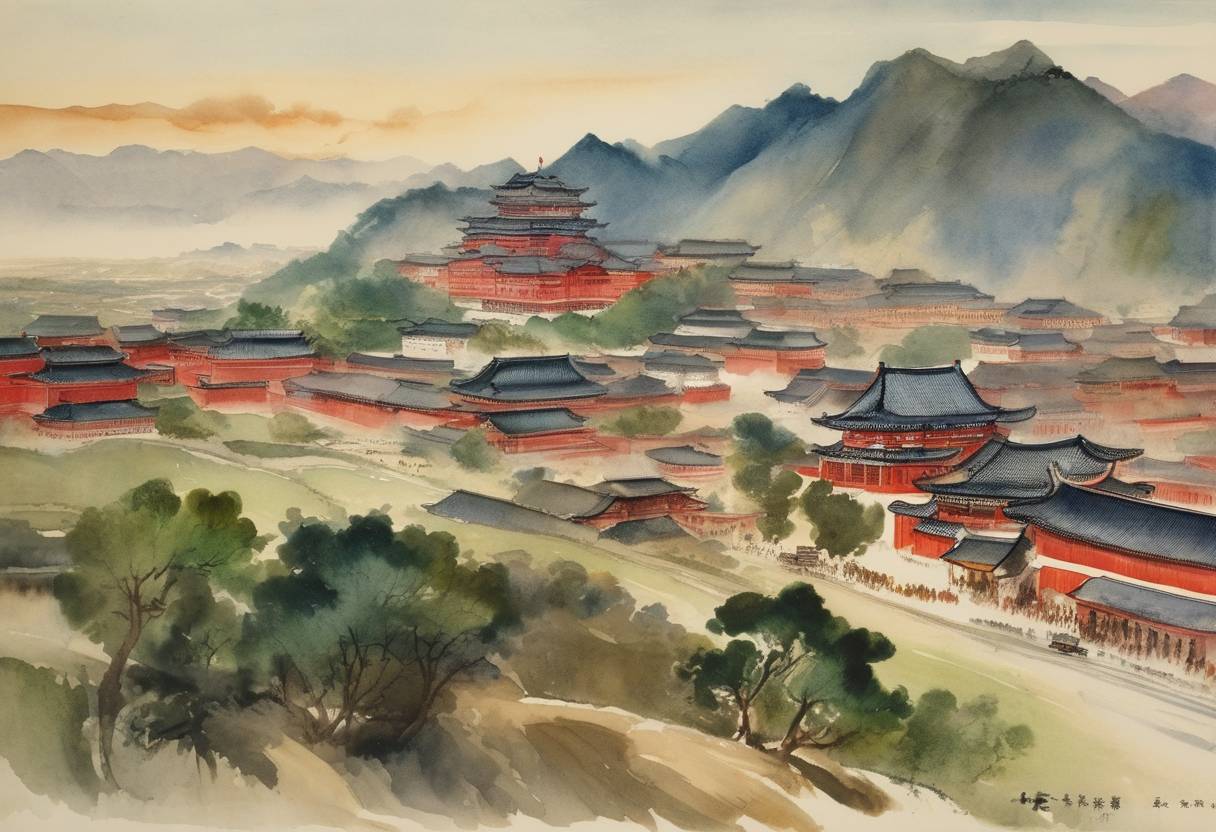 Watercolor painting based depiction of Japan declared the establishment of the puppet state of Manchukuo in Manchuria. (1932)