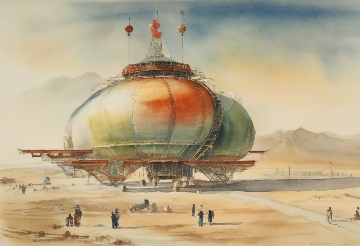 Watercolor painting based depiction of The People's Republic of China launched its first satellite, Dong Fang Hong 1, making it the fifth nation to launch a satellite into orbit. (1970)
