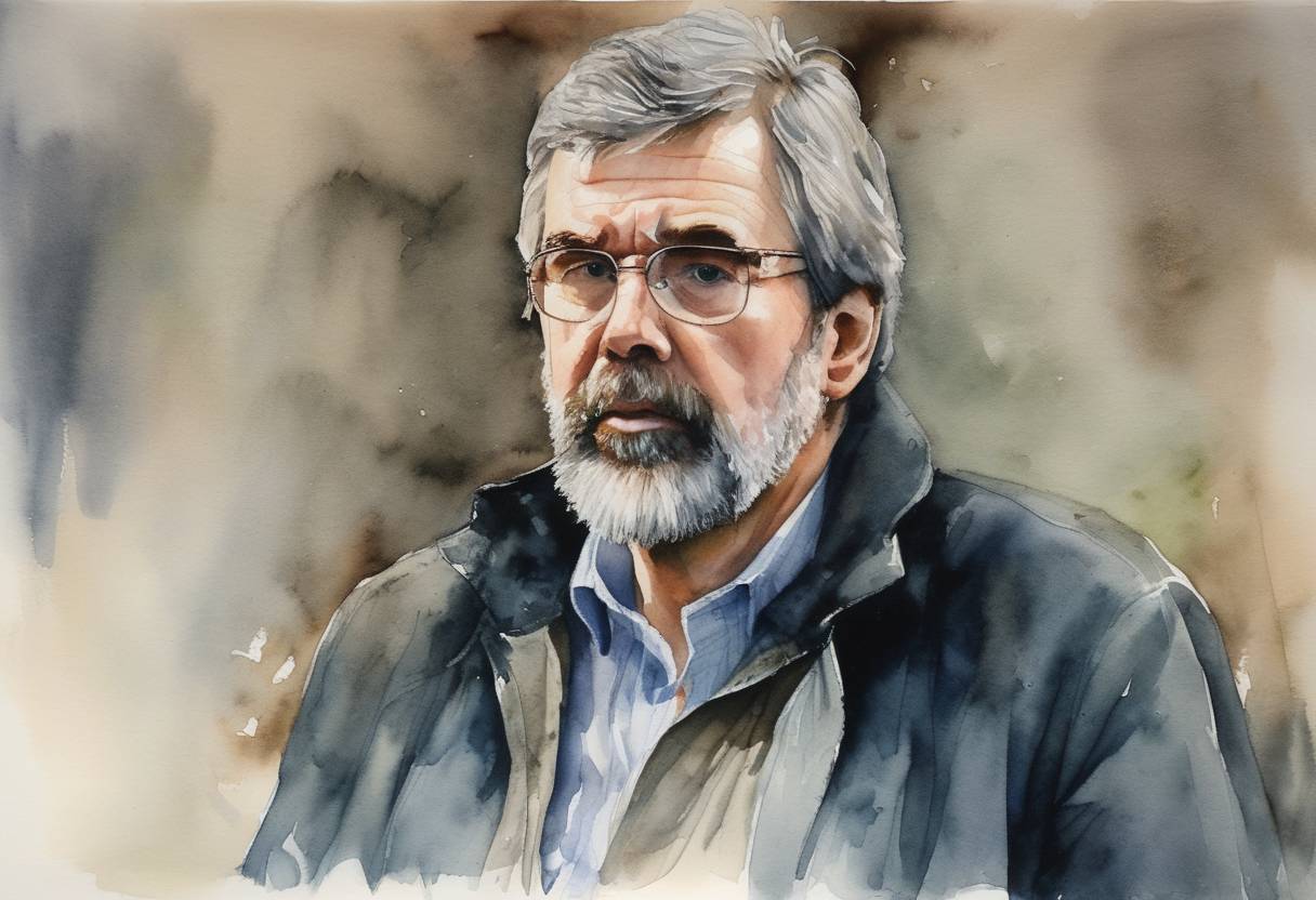 Watercolor painting based depiction of Gerry Adams, a Northern Irish republican politician and the leader of Sinn Féin, was allowed to enter the UK for the first time after the British government lifted a lifetime ban. (1984)