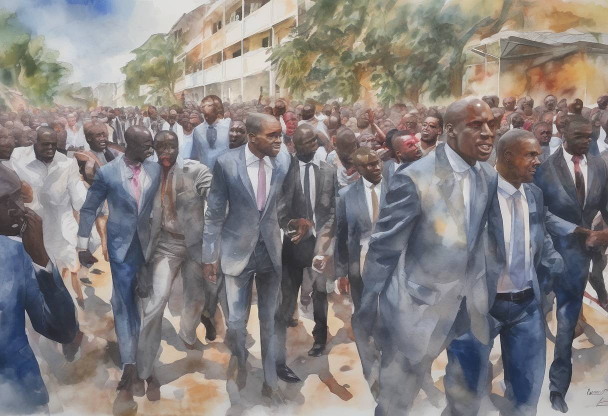 Watercolor painting based depiction of The assassination of Haitian President Jovenel Moïse occurred, leading to political turmoil in Haiti. (2021)
