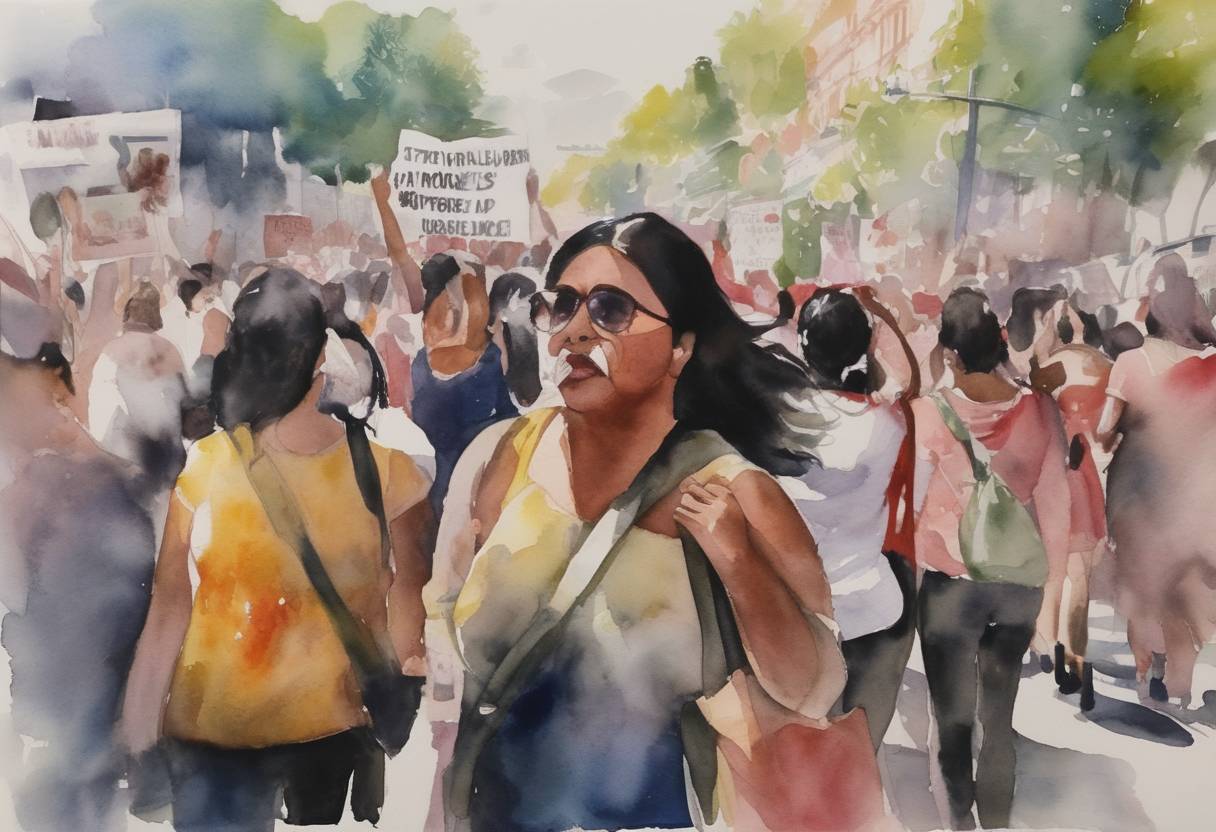 Watercolor painting based depiction of A call for protests against violence against women and femicide across Mexico was made by feminist groups, resulting in significant demonstrations in the country. (2021)