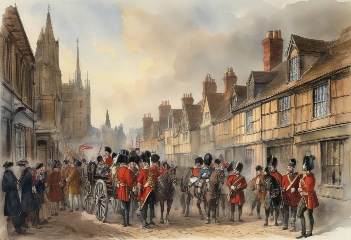 Watercolor painting based depiction of The Treaty of Salisbury was ratified, an important agreement in the context of Scottish and English relations during the First War of Scottish Independence. The treaty confirmed the terms of the Treaty of Northampton, signed earlier in the year, which recognized the independence of Scotland and Robert the Bruce as its king. (1328)