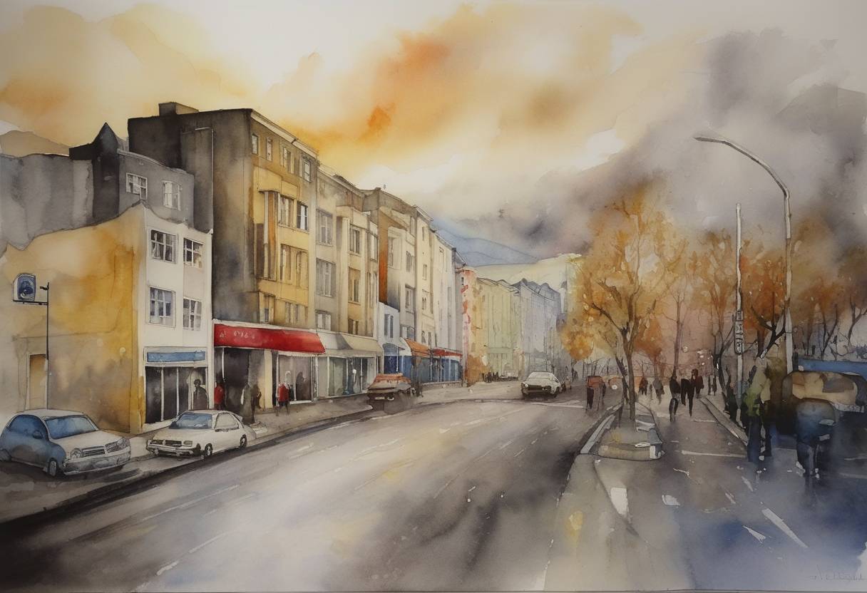 Watercolor painting based depiction of The Icelandic government and banking system collapsed as a result of the global financial crisis, leading to International Monetary Fund intervention and significant domestic protests. (2009)