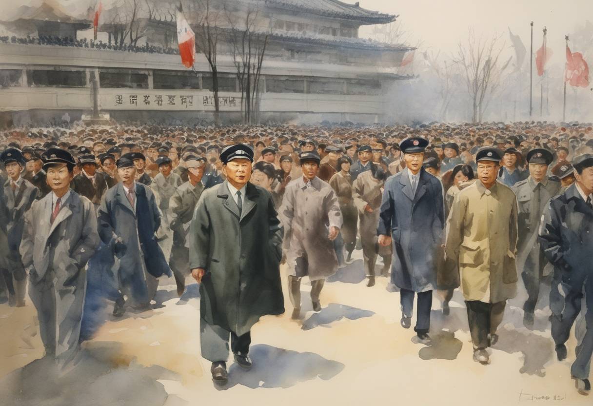 Watercolor painting based depiction of South Korea's April Revolution culminates as President Syngman Rhee resigns following widespread student-led protests against election fraud. (1960)