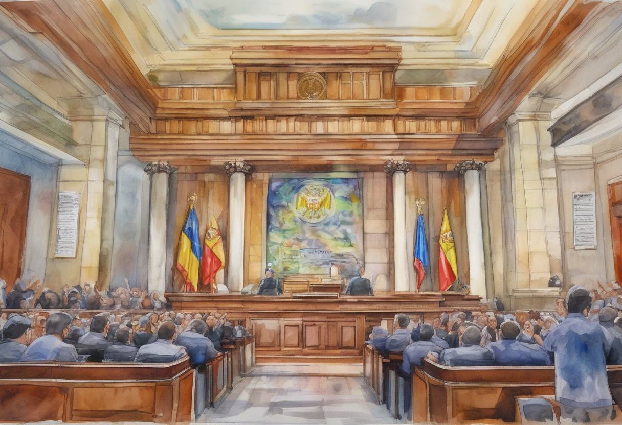 Watercolor painting based depiction of The Venezuelan Supreme Court reversed its decision to strip the National Assembly of its powers, a move that had sparked widespread protests and international condemnation. This was part of the ongoing political crisis in Venezuela. (2017)