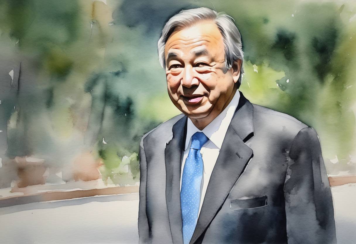 Watercolor painting based depiction of Antonio Guterres began his term as the Secretary-General of the United Nations, succeeding Ban Ki-moon. (2017)