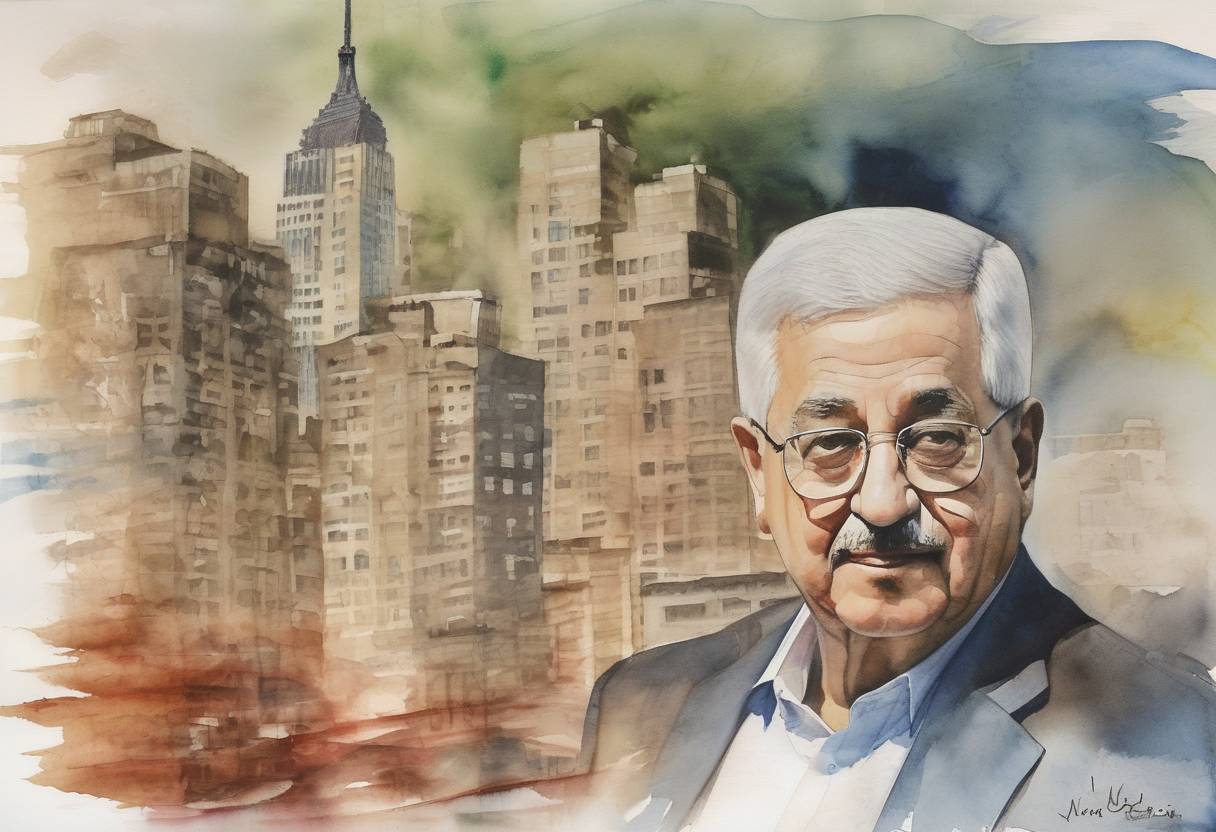 Watercolor painting based depiction of Palestinian President Mahmoud Abbas submitted Palestine's application for full membership in the United Nations. (2011)