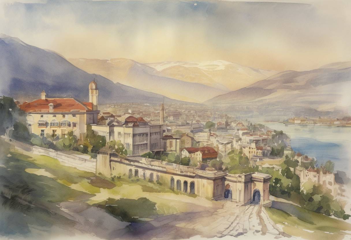 Watercolor painting based depiction of The British Mandate for Palestine was approved by the League of Nations, establishing British administration in the region. (1922)